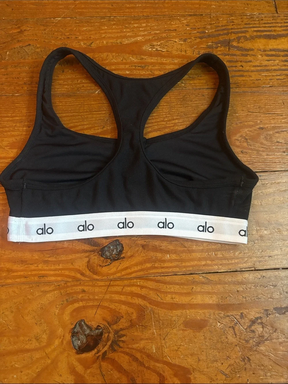 ALO Yoga Black Sports Bralette with White Logo Band